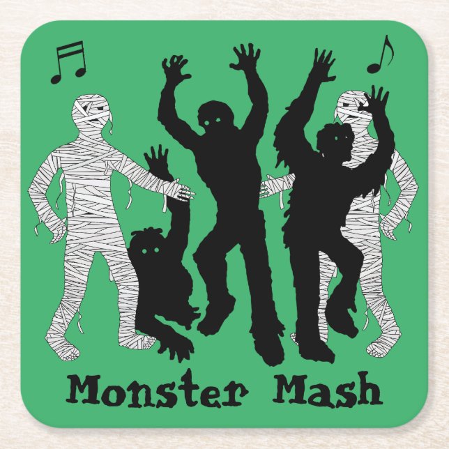 Halloween Monster Mash Dance Party Square Paper Coaster (Front)