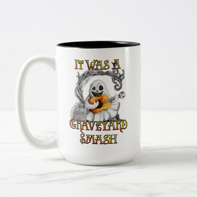 Halloween Monster Mash Ghost Graveyard Smash Two-Tone Coffee Mug (Left)