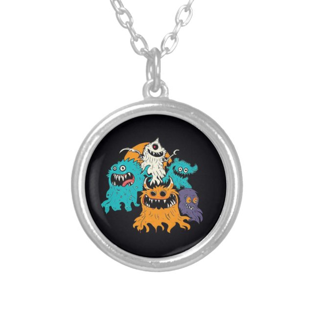 Halloween/Monster/October/Fall  Silver Plated Necklace (Front)