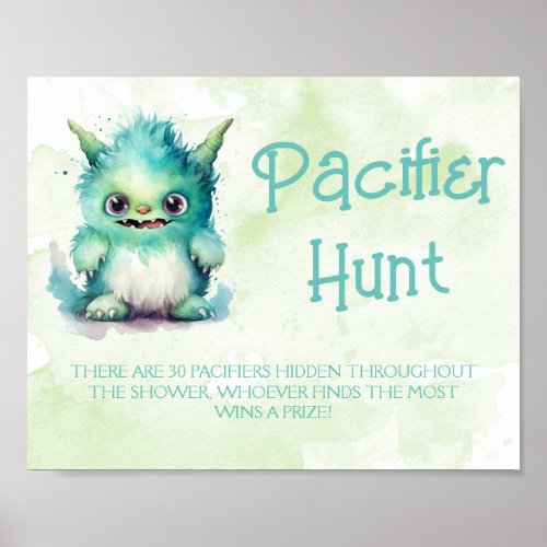 Halloween Monster Pacifier Hunt Baby Shower Game Poster