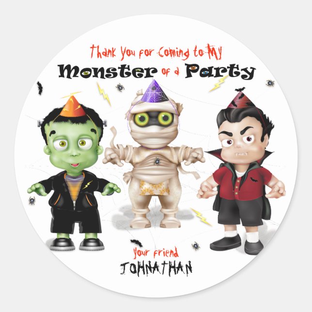 Halloween Monster Party Classic Round Sticker (Front)