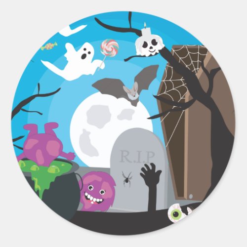 Halloween Monster Scene Classic Round Sticker