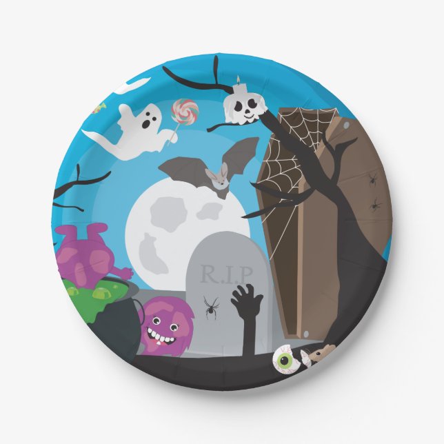 Halloween Monster Scene Paper Plates (Front)