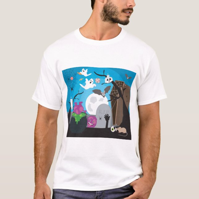 Halloween Monster Scene T-Shirt (Front)