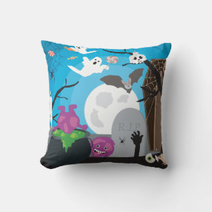 Halloween Monster Scene Throw Pillow