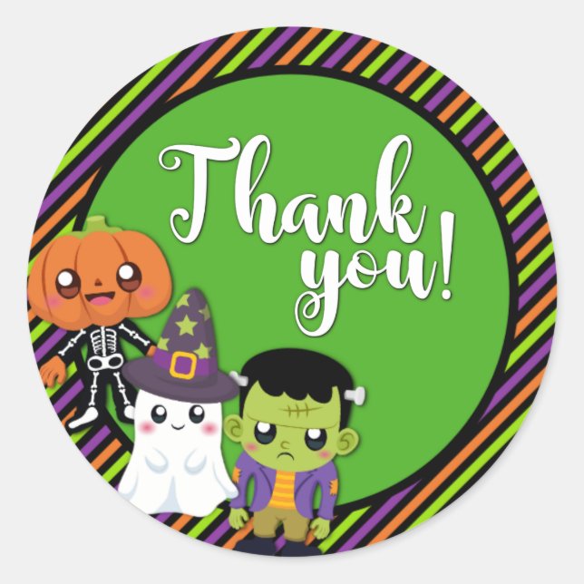 Halloween Monster Thank You Party Favor Stickers (Front)