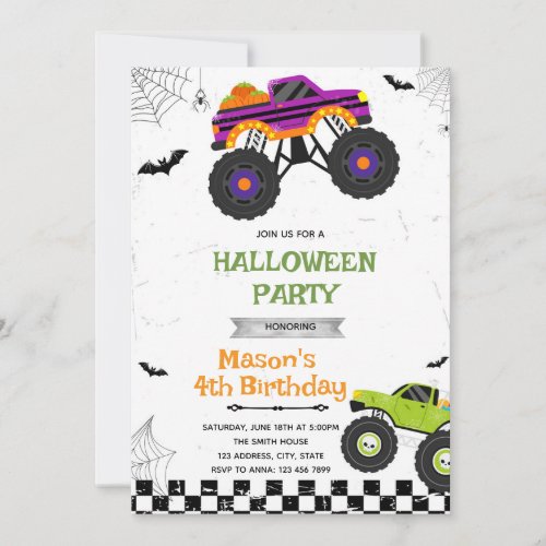 Halloween Monster Truck Birthday Invitation