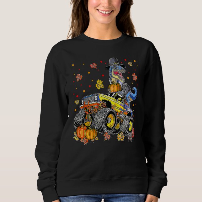 Halloween Monster Truck Dinosaur Thanksgiving Turk Sweatshirt (Front)