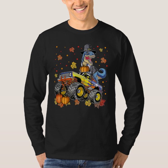 Halloween Monster Truck Dinosaur Thanksgiving Turk T-Shirt (Front)