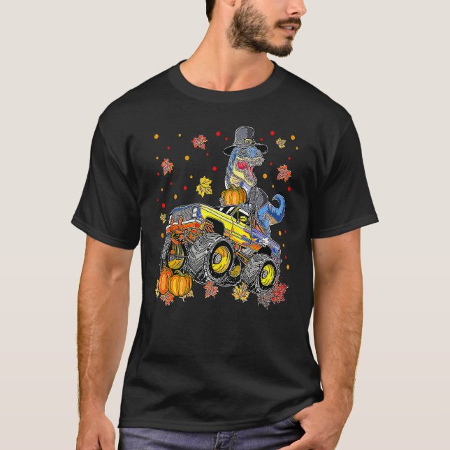 Halloween Monster Truck Dinosaur Thanksgiving Turk T-Shirt (Front)