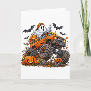 Halloween Monster Truck Pumpkin Ghost Driver Funny Card