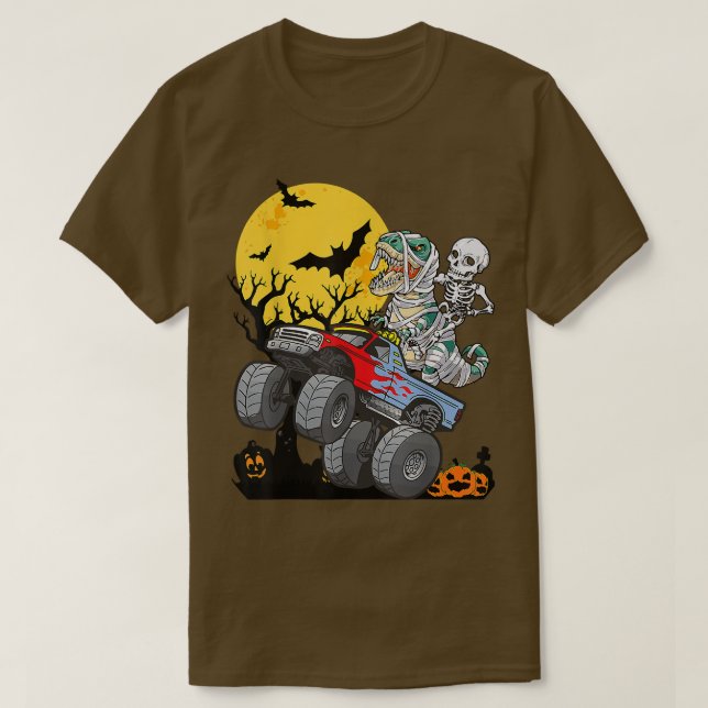 Halloween Monster Truck Pumpkin Mummy Dinosaur T R T-Shirt (Design Front)