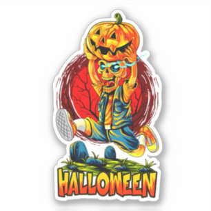Halloween Monster Zombie Running Pumpkin Sticker