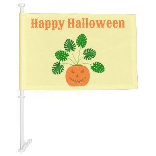Halloween Monstera Plant in Pumpkin Custom Car Flag