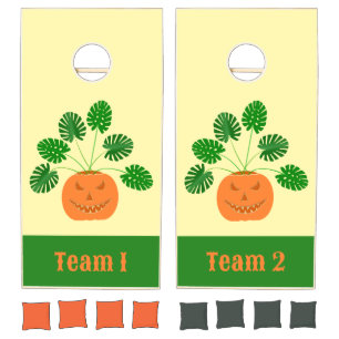 Halloween Monstera Plant in Pumpkin Custom Cornhole Set