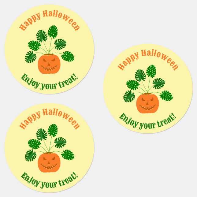 Halloween Monstera Plant in Pumpkin Custom Labels (Group)