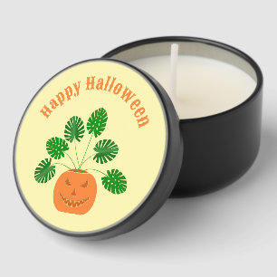 Halloween Monstera Plant in Pumpkin Custom Mini Candle Favors