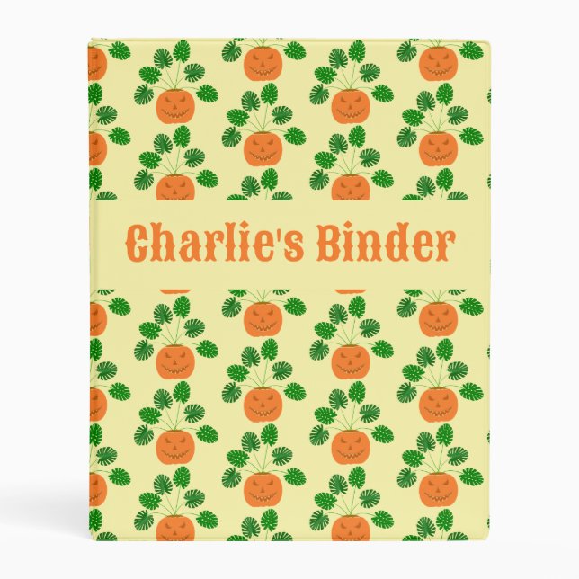 Halloween Monstera Plant in Pumpkin Custom Name Mini Binder (Front)