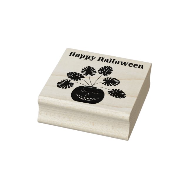 Halloween Monstera Plant in Pumpkin Custom Rubber Stamp (Stamp)