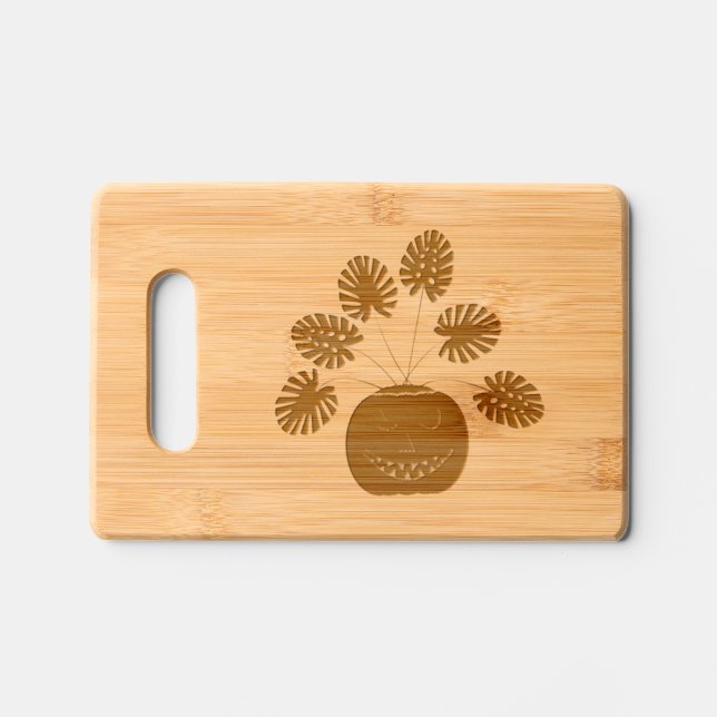 Halloween Monstera Plant in Pumpkin Engraved Cutting Board (Front)