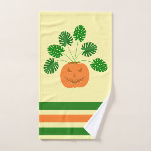Halloween Monstera Plant in Pumpkin Hand Towel