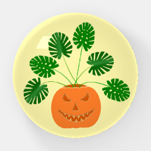 Halloween Monstera Plant in Pumpkin Paperweight