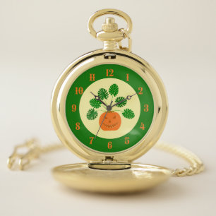 Halloween Monstera Plant in Pumpkin Pocket Watch