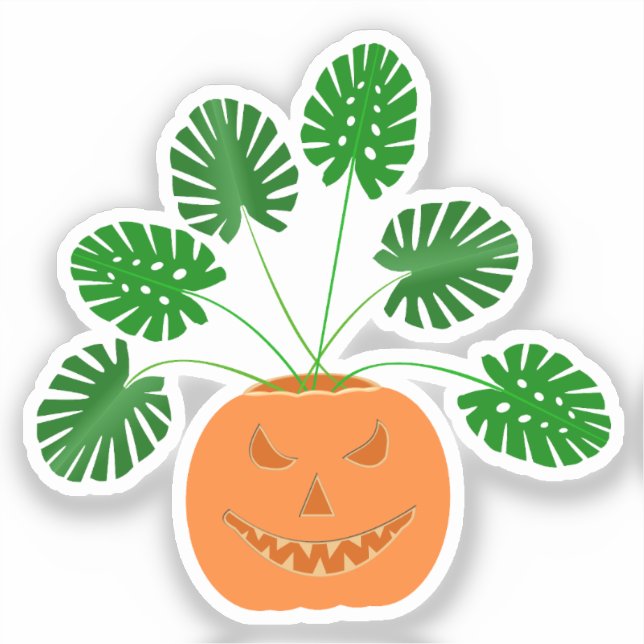 Halloween Monstera Plant in Pumpkin Sticker (Front)
