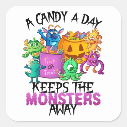 Halloween Monsters Candy Cute A Candy A Day Kids Square Sticker
