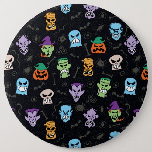 Halloween monsters making scary funny faces button