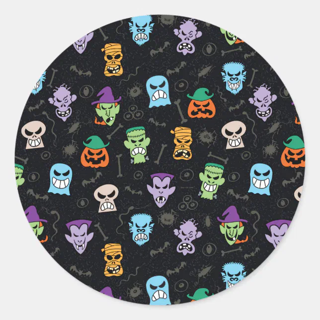 Halloween monsters making scary funny faces classic round sticker | Zazzle