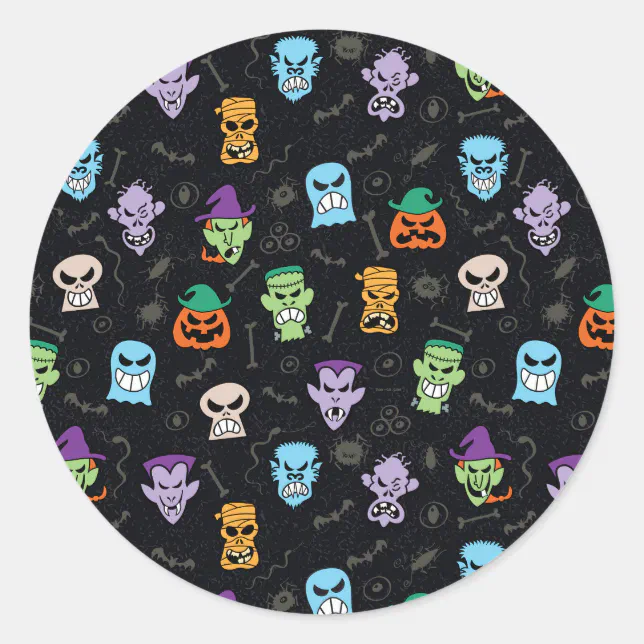 Halloween monsters making scary funny faces classic round sticker | Zazzle