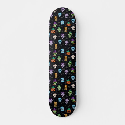 Halloween monsters making scary funny faces skateboard