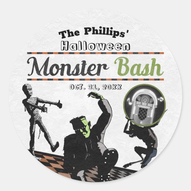 Halloween Monsters Monster Bash Costume Party Classic Round Sticker (Front)