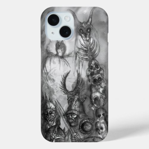 HALLOWEEN MONSTERS  ORK WAR Black White Fantasy iPhone 15 Case
