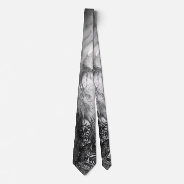 HALLOWEEN MONSTERS / ORK WAR Fantasy Black White Neck Tie (Front)