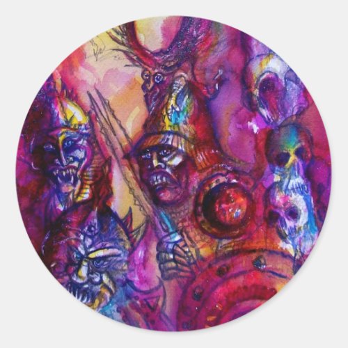 HALLOWEEN MONSTERS  ORK WAR Red Purple Fantasy Classic Round Sticker