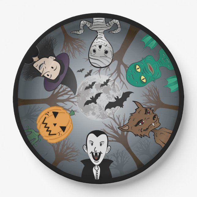Halloween Monsters Paper Plates (Front)