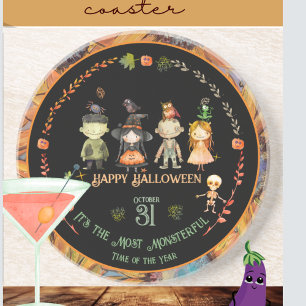 Halloween Monsters Party Orange Coaster
