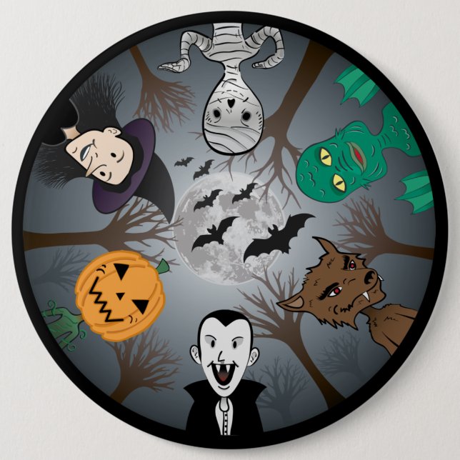 Halloween Monster's Pinback Button (Front)