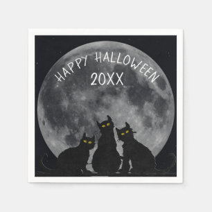 Halloween moon and black cat silhouettes napkins