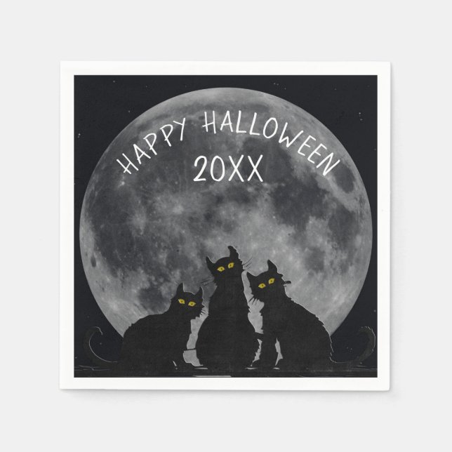 Halloween moon and black cat silhouettes napkins (Front)
