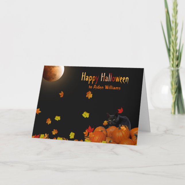 Halloween Moon and Cat Card (Front)
