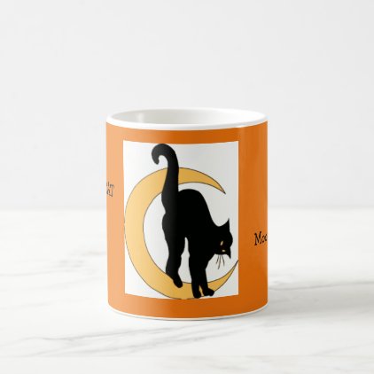 Halloween Moon and Cat Orange Black Gold Humorous Coffee Mug