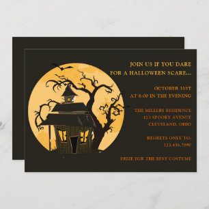Halloween Moon and Haunted House Halloween Invitation