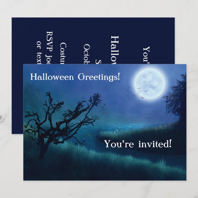 Halloween Moon at Night in Shades of Blue & Green (Front/Back)