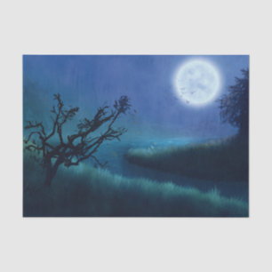 Halloween Moon at Night in Shades of Blue & Green Tissue Paper