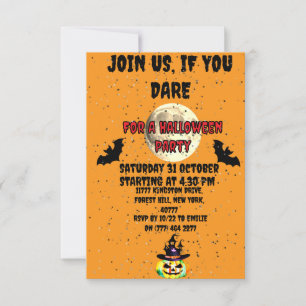 Halloween Moon & Bat and pumpkin Party Invitation
