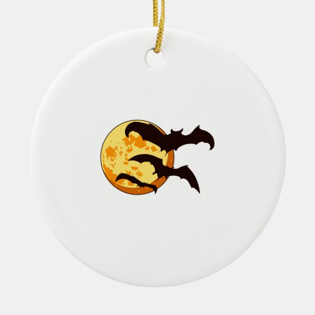 Halloween Moon & Bats Ceramic Ornament (Front)
