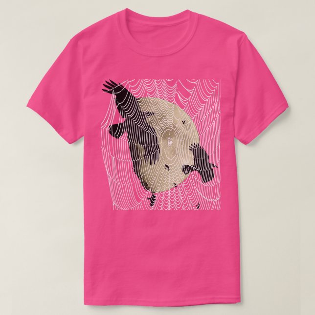 Halloween Moon Crows And Cobweb T-Shirt (Design Front)